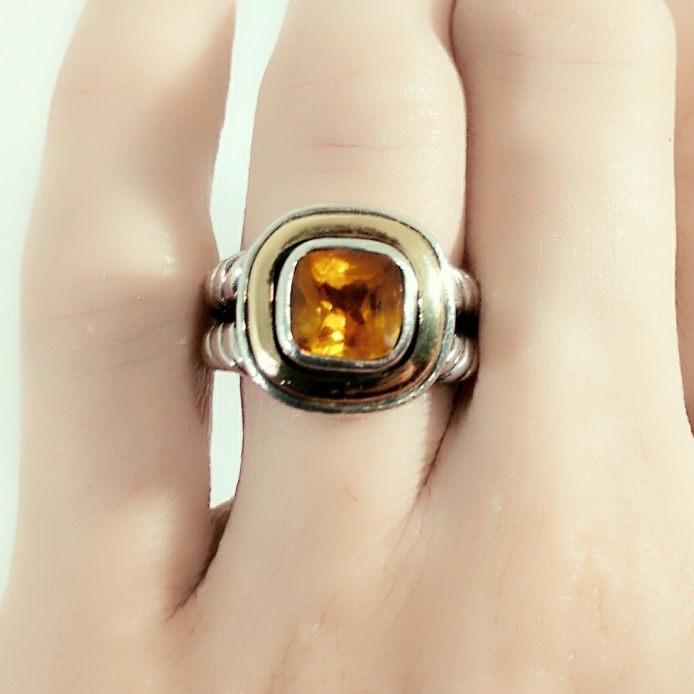 Vintage Designer 18K Gold & Sterling Citrine Cocktail Ring-7